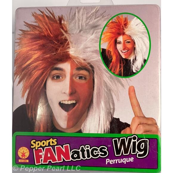 Sports FANatics Wig Burnt Orange White Football Game Stadium Costume Halloween - Picture 1 of 3